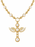 Pearl Angel Wing Cross Golden Necklace