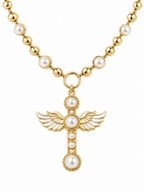 Pearl Angel Wing Cross Golden Necklace