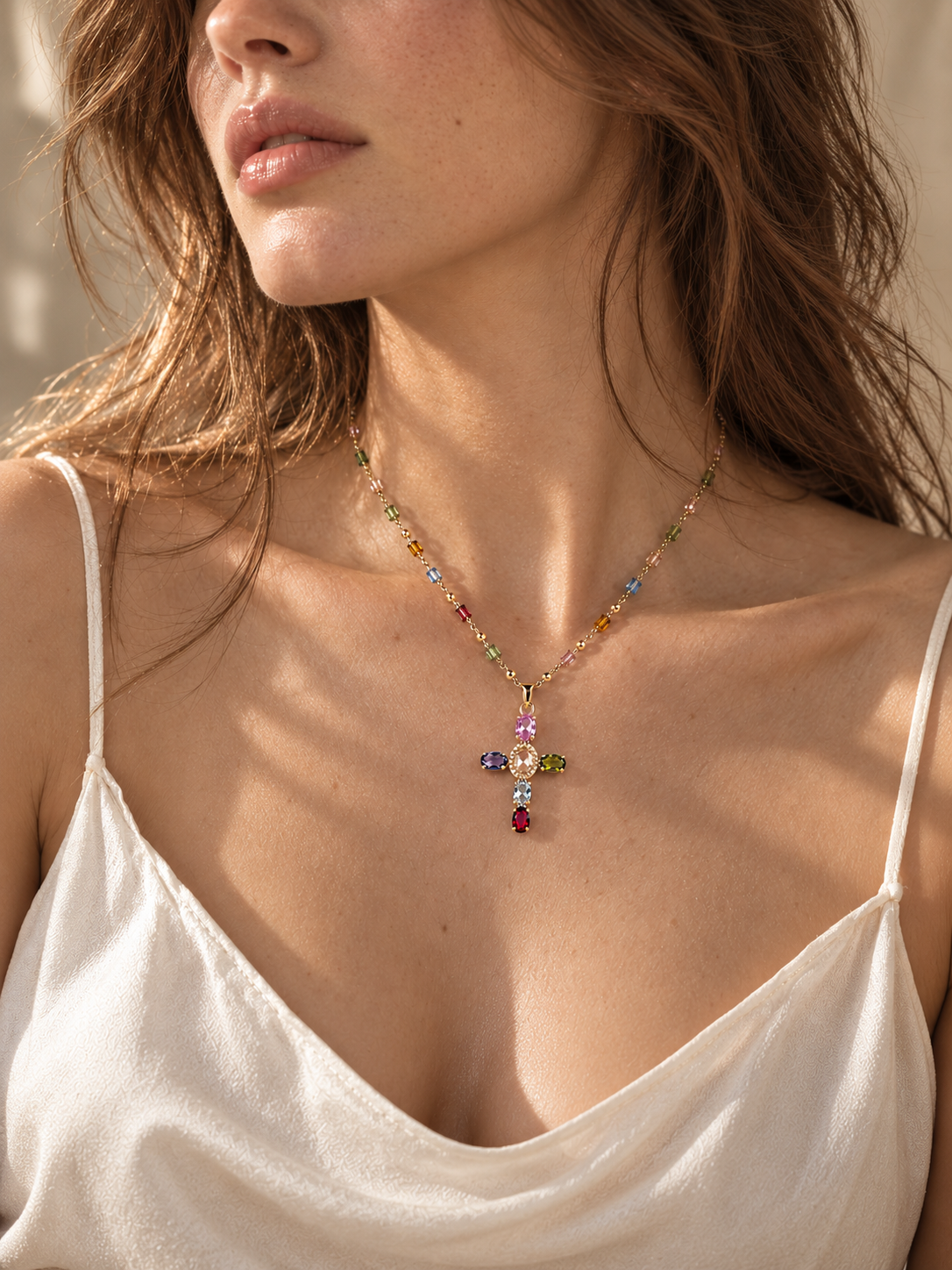 Rainbow Cross Pendant Necklace